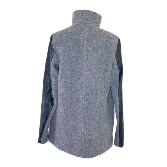 Theory Naomo Goat Leather-Sleeve Cashmere Virgin Wool Jacket Coat Grey Size P/S - Picture 5 of 7